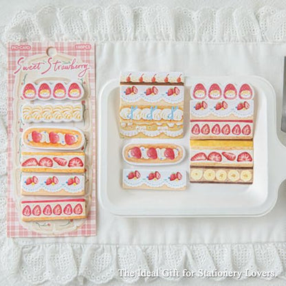 Irregular Strawberry Dessert Cute Sticky Tabs Strawberries Cream Bread Cake Design Page Annotation Book Tabs Cartoon Fruit Sticky Note Index Tabs for Planner Stationery School Office Study Supplies