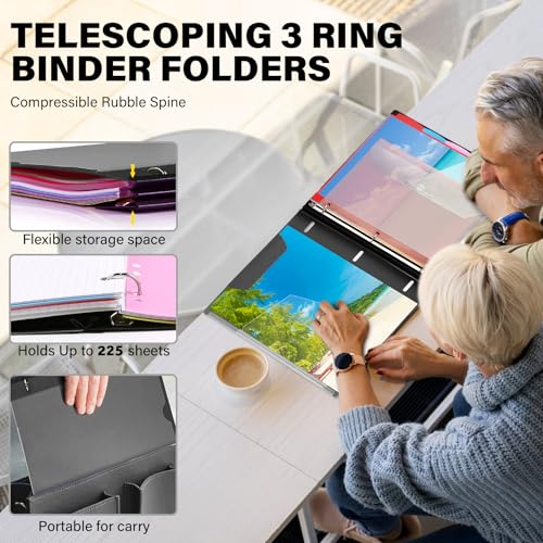 WOT I Telescoping Project Organizer 2-Pack, Refillable 3 Ring Binder with Dividers and Pockets, 13 Pocket Folders, 1 Inch 3 Rings, Black - color: Black, size: 2 Pack