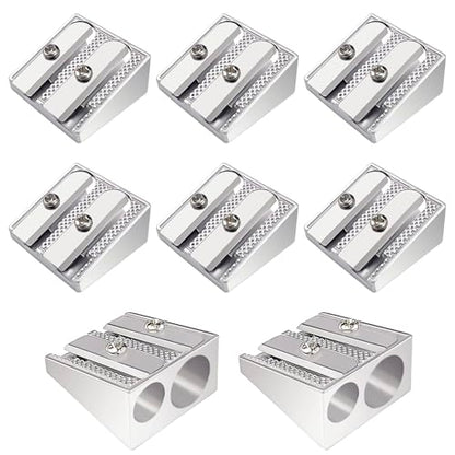 8 Pcs Metal Handheld Manual Pencil Sharpeners with Double Holes, Manual Pencil Sharpener with Double Holes，Sharp Steel Blades for Colored Pencils & Crayons, Non-Slip Gri
