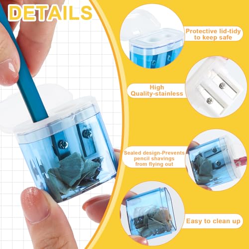 100 Piece Pencil Sharpeners Bulk, Manual Dual Holes Pencil Sharpeners for Kids, 4 Colorful Handheld Sharpeners with Lid Portable Compact for School Supplies Classroom Office Students Home
