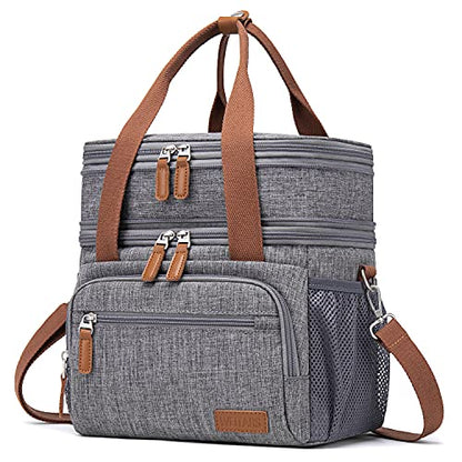 Weitars Lunch Bag for Women Men, Loncheras Para Mujer Dual Compartment Waterproof Reusable Large Lunch Box Wide-Open Cooler Tote Bag For Working Picnic Hiking (15L) (Gray(kahki)) - color: Gray(kahki)
