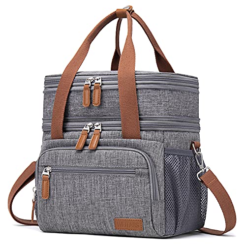 Weitars Lunch Bag for Women Men, Loncheras Para Mujer Dual Compartment Waterproof Reusable Large Lunch Box Wide-Open Cooler Tote Bag For Working Picnic Hiking (15L) (Gray(kahki)) - color: Gray(kahki)