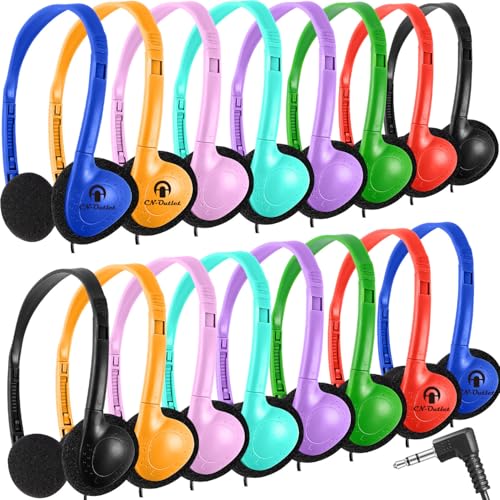 CN-Outlet 100 Pack Classroom Headphones Bulk for Kids School Class Set Headsets for Students Teens Toddler Children and Adults, Wholesale Wired Earphones-Upgrade 10 Mixed Colors - color: Mixed Colors, size: 100 PACK