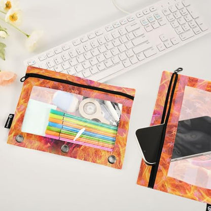Basketball Pencil Pouch For 3 Ring Binder Clear Window Pencil Case For 3 Ring Reinforced Grommets With Zipper, 2 Pack - color: Basketball