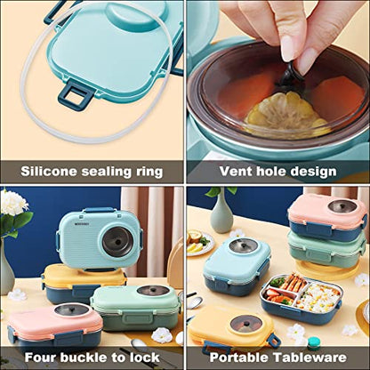 3 Compartments Bento Lunch box with Soup Bowl, Insulated Lunch Bag and Portable Utensils, Stainless Steel Camera Lunch Containers，Leak Proof Bento Box for Adults Men Women… - color: 900ml-Blue