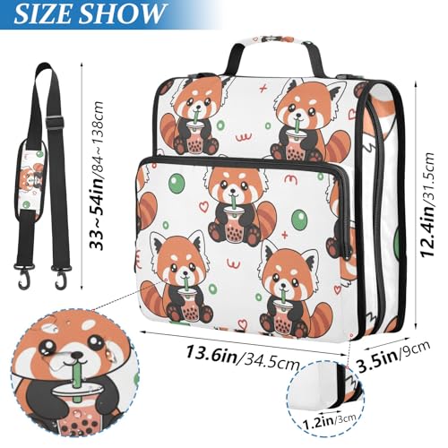 3 Ring Zipper Binder With Shoulder Strap Documents Storage Organizer Animal Dog - color: Drinking Red Panda