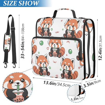 3 Ring Zipper Binder With Shoulder Strap Documents Storage Organizer Animal Dog - color: Drinking Red Panda
