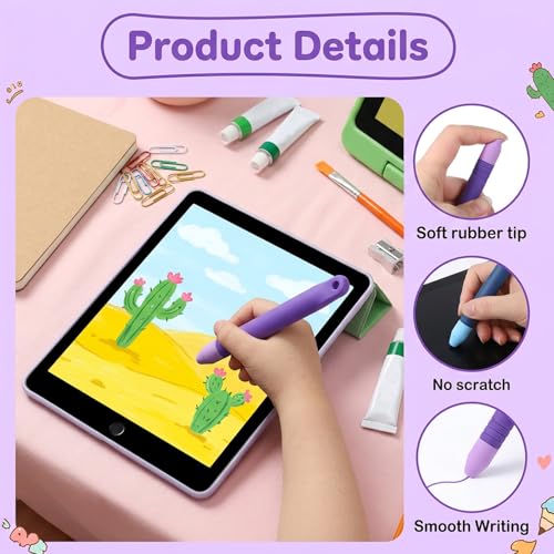 2Pcs Kid Stylus Pens, Kid-Friendly Stylus Pen for Touch Screens with Tether Compatible with Tablets and All Touch Screen Devices (Blue+Purple)