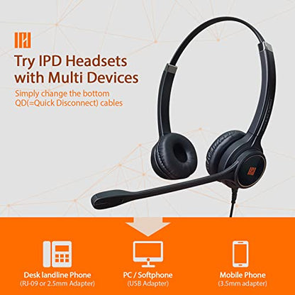 IPD IPH-255 USB Headset with Noise Cancelling Microphone for Office and Call cengter- Compatible with Skype, Microsoft Teams, Cisco Jabber, Avaya One-X and Other Soft Phones - color: Leather Cushion, style: Binaural