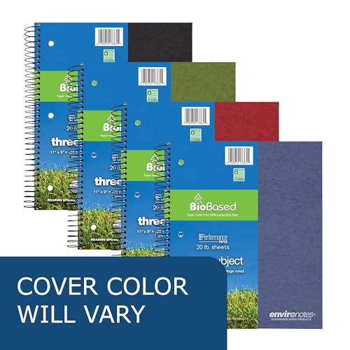 Roaring Spring Environotes Recycled Spiral Notebook, 3 Subject, 11" x 9", 120 Perforated Sheets, 20 lb Bio-Based Paper, College Ruled w/ Margin, Assorted Earthtone Covers, Double Pocket, 2 Dividers, Made in USA - size: 11" x 9" 120 Sheets (Pack of 1)