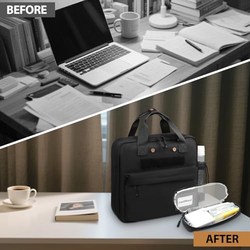 3 inch D-ring Zipper Binder Bag for 700 Sheets&13 inch Laptop Organizer, Detachable Zip Up Binder with Removable Pen Case& Bottle Pocket for Middle High School Office Supplies Storage (Black)