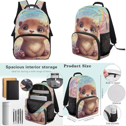 6-11 Kids 4 In 1 Bookbag Set - Cute Baby Otter 17 Inch Backpack with Lunch Bag Pencil Case Water Bottle Holder, Back to School Supplies for Elementary Students - color: Cute Baby Otter