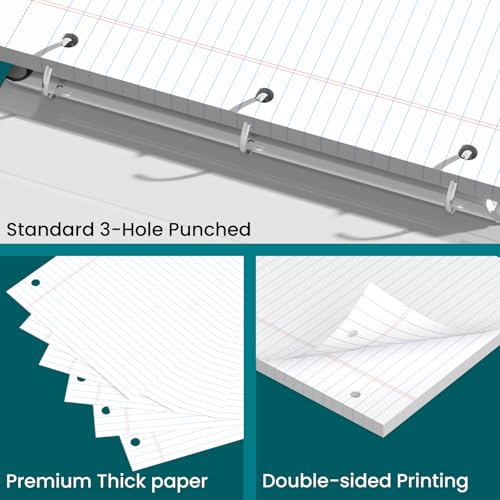 Legal Pads 8.5x11, 50 Sheets/Pack, 2-Pack,3-Hole Punch & Perforated Writing Pads, Wide Ruled White Lined Paper, Notebook 8.5x11.75, Notepads 8.5x11 for Business, School and Office Supplies - style: 2 Pack-3Hole