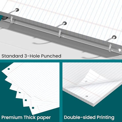 Legal Pads 8.5x11, 50 Sheets/Pack,6 Pack,3-Hole Punch & Perforated Writing Pads, Wide Ruled White Lined Paper, Notebook 8.5x11.75, Notepads 8.5x11 for Business, School and Office Supplies - style: 6 Pack-3Hole