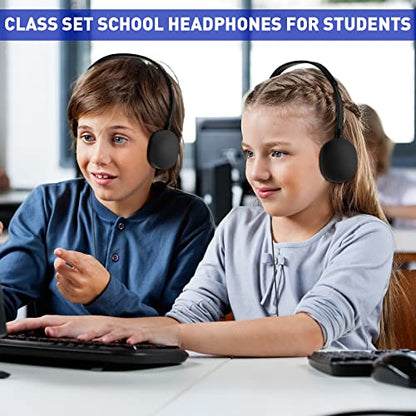 Konohan 18 Pack Class Set Headphones for Students Bulk Headphones for Classroom School Adjustable 3.5mm Wired Earphones Classroom Must Haves Teacher Supplies(Black) - color: Black