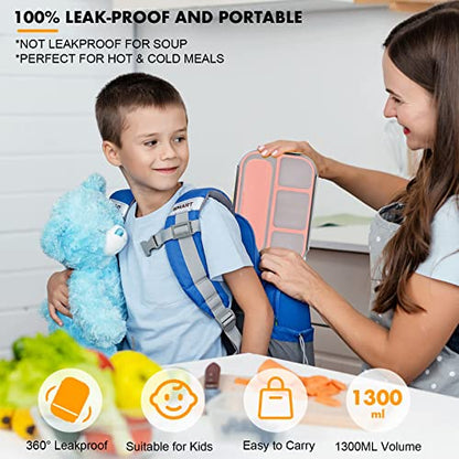 Bento Box for Kids 1300ML with 4 Compartment & Food Picks Cake Cups, Pink | Lunch Box Containers for Adults/Kids/Toddler, Leak-Proof, Microwave/Dishwasher/Refrigerator Safe, BPA Free - color: Pink