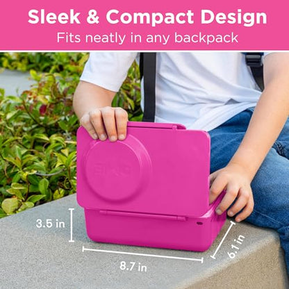 Omie OmieBox UP bento Box for Kids | Insulated Lunch Box | Leak Proof Vacuum Insulated Thermal Food jar | Cooler ice Pack | 2 Compartments (Pop Pink) - color: Pop Pink