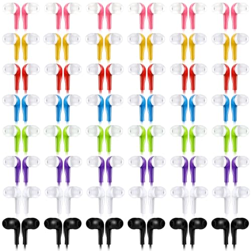 Konohan 160 Packs Bulk Earbuds with Wire Earphones Classroom Wired Headphones for Students Headphones Individually Bagged, 8 Colors Ear Buds Bulk for Classroom School Library(Colorful) - color: Classict Color