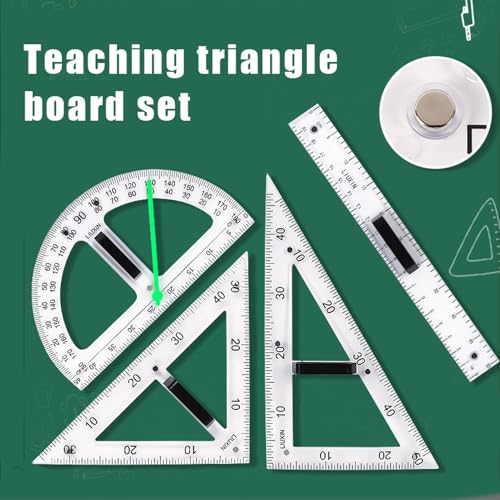 Magnetic Geometry Tool, Protractor, Triangle Rulers Easy Attachment Blackboard Measurement Kit, Teacher Board Protractor Multi-Purpose Kit Large (Transparent-3pc) - style: Transparent-3pc