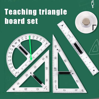 Magnetic Geometry Tool, Protractor, Triangle Rulers Easy Attachment Blackboard Measurement Kit, Teacher Board Protractor Multi-Purpose Kit Large (Transparent-4pc) - style: Transparent-4pc