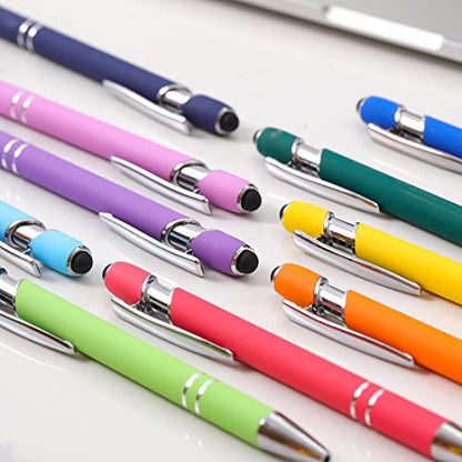 Oddmoal Ballpoint Pen with Stylus Tip, Soft Touch Click Metal Pen, 1.0mm Medium Point, Black Ink, 12 Count(Purple) - color: Purple - 12 Pens