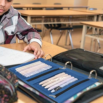 SKYDUE Binder Pencil Pouch for 3 Ring Binder, 3 Compartment Zipper Case, Large Capacity Pen Organizer with Clear PVC Window for School Supplies, Students, Kids & Teachers - color: Navyblue