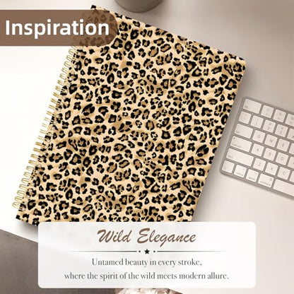 Cute Spiral Notebook journal A4 Aesthetic Pretty Design for Women Girls Kawaii with Pocket, 8.5 x 11 inch, Graph, Leopard - color: Leopard, style: Graph