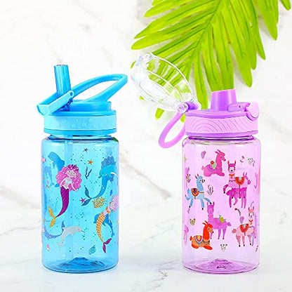 16oz Kids Water Drinking Bottle - Tritan BPA Free, Auto Flip Chug Lid, Sip Straw Lid, Carry Loop, Lightweight, Leak-Proof, Cute Design For Girls & Boys - 2 Pack Mermaid & Llama - color: Mermaid & Llama