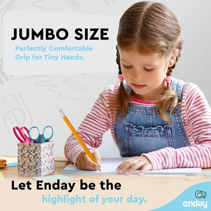 Emraw Enday Jumbo Pencils For Preschoolers (24 Pack) No 2 for Kids, Kindergarten School Supplies, Fat Pre-Sharpened Round Pencil with Eraser Top Thick Pencils for kids ages 4-8