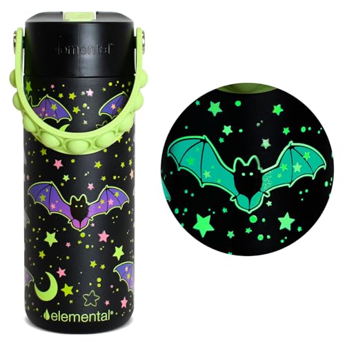 Elemental Insulated Kids Water Bottle, Stainless Steel Water Bottle with Straw Lid & Pop-It Handle, Leak-Proof Water Bottles for School, Boys or Girls, Travelling and Sports, 18oz - Glow Bats - color: Glow Bats