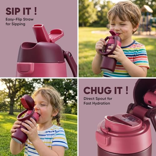 Fijinhom 12 oz Toddler Water Bottle with 2-in-1 Lid, 304 Stainless Steel Insulated Bottle, Kids Water Bottle for School Boys Girls, Leak-Proof Great for Sport, Travel & Gift, Red - color: Red