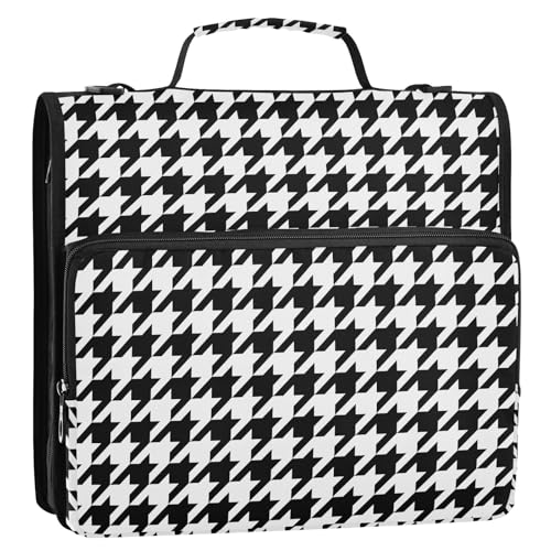 Classic Houndstooth Zipper Binder Bag 3 Ring with Shoulder Strap Zippered Binder Fits 13 Inch Laptop File Folder Document Organizer for College Office Supplies - color: Classic Houndstooth