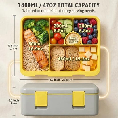 rockpapa Chill Bento Box for Kids- Large 5.5 Cups Lunch Box with Ice Pack - 5 Compartments, BPA-Free, Leak Proof, with Utensils & Portable Handle, Microwave/Dishwasher Safe (Grey Trucks) - color: Grey Trucks