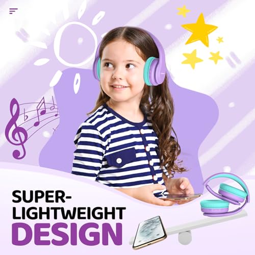 JoySpark Kids Bluetooth Headphones, Lightweight Wireless Headphones for Kids, 85/94dB Volume Limited, 60 Hours Playtime, Bluetooth 5.3, Over-Ear Toddler Headsets with Built-in Mic-Purple - color: Purple