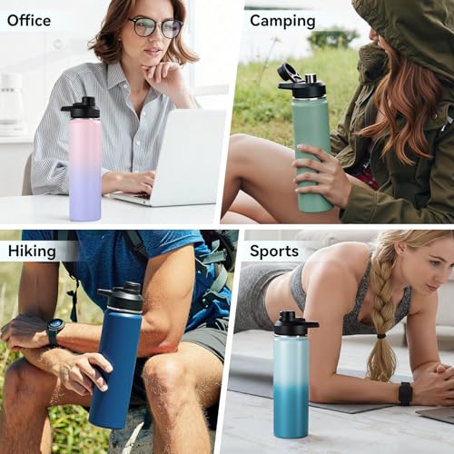 Fijinhom Insulated Water Bottle with Handle, 304 Stainless Steel Water Bottles with Wide Mouth, Double Wall Vacuum Sports Water Bottle, BPA Free, Keep Cold and Hot, 24 Ounces, Navy Blue - color: Navy Blue, size: 24 Ounces