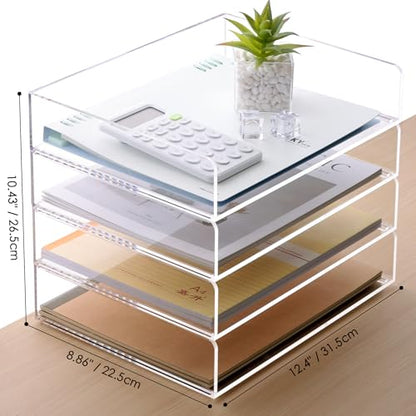 SANRUI Acrylic Stackable Letter Tray Clear Desk Paper Organizer 4-Tier Desk File Organizer Paper Sorter Holder Document Shelf Tray for Letter/A4,4-Pack - style: A4 Horizontal File Trays 4 Tier