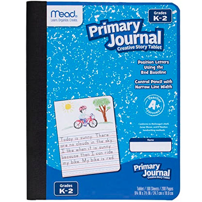 Mead Primary Journal Creative Story Tablet Composition Notebook, 7.5" x 9.75", Grades K-2, 100 Sheets, Blue (09554) - color: Blue, size: 1 Pack