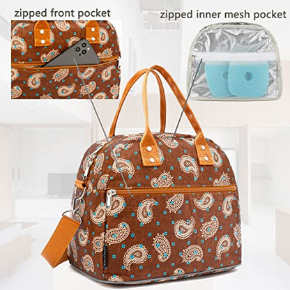 FlowFly Insulated Lunch Bag With Shoulder Strap for Women, Men, and Kids, Large and Reusable, Handle, Freezable Work and School Travel Tote and Meal Prep Organizer,Cashew - color: Cashew