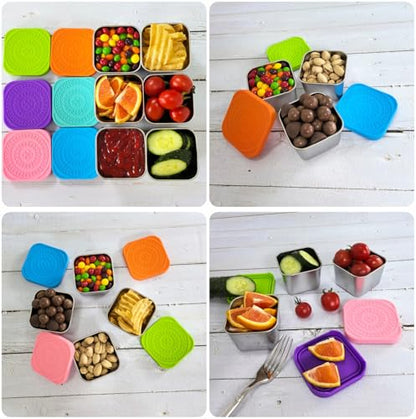 F.Y.Dreams 304 Stainless Steel Snack Containers for Kids, (6oz, Set of 6) Stackable Small Food Containers with Leakproof Silicone Lids, Metal Toddler Lunch Boxes for Daycare and School