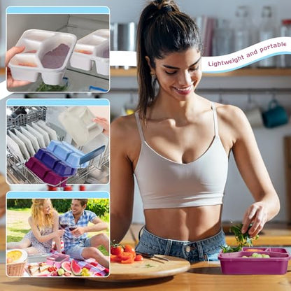 Honeydak 5 Pack Snack Containers 4 Compartment Bento Snack Boxes Reusable Lunchable Containers with Lids Divided Meal Prep Lunch Food Storage Box for School Work Travel(Elderberry,Mixed) - color: Elderberry, style: Mixed