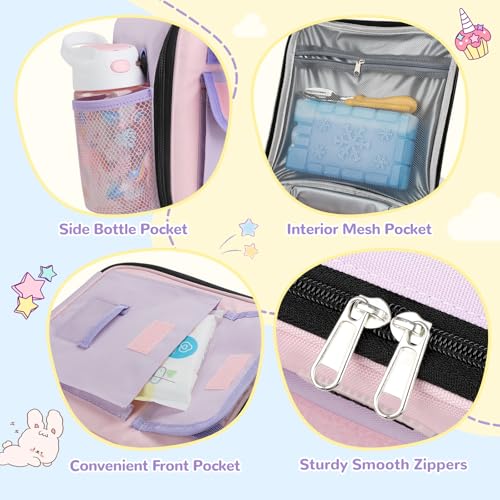 REDSHELL Lunch Box Kids, Large Insulated Lunch Bag for Girls, Purple | Tactical Style, Cooler Lunchbag, Square Toddler Lunchbox, School & Daycare, Lunch Tote, Water Bottle Holder, Adjustable Strap - color: Purple
