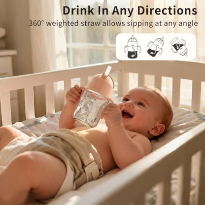 Evorie Tritan Weighted Straw Cup Baby Training Cup, Spill Proof, 7 Oz, 6M+ | BPA & BPS-Free, First learning cup, 360° drinking, Dishwasher safe, Durable Sippy Cup, Peach Pink - color: Peach Pink