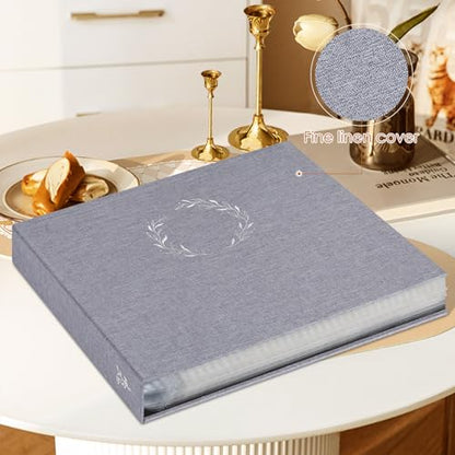 Lanpn 2 Packs Photo Album Scrapbook 12x12, Linen Cover Wreath Design Top Load 3 Ring Folder Binder Photobook Photo Book 12 x 12 inch with 30 Plastic Sleeves 60 Pages Grey - color: Grey, size: 12x12"/2PK