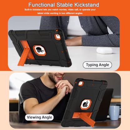 iPad 6th Generation Cases, iPad 5th Generation Case, iPad 9.7 Case, iPad Air 2 Case, Hybrid Shockproof Rugged Drop Protection Case Built with Kickstand for iPad 9.7 inch (Black+Orange) - color: Black+Orange