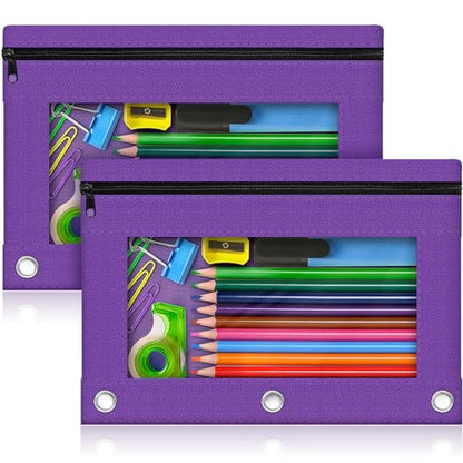 Pencil Pouch for 3 Ring Binder, 2 Pack Pencil Bags with Zipper, Purple Pencil Case for Classroom School Office Supplies, Large Sturdy and Durable Cloth Pencil Pocket for 3 Holder Binder - color: Purple