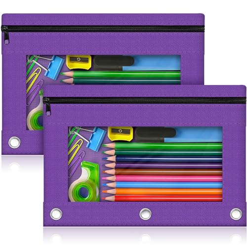 Pencil Pouch for 3 Ring Binder, 2 Pack Pencil Bags with Zipper, Purple Pencil Case for Classroom School Office Supplies, Large Sturdy and Durable Cloth Pencil Pocket for 3 Holder Binder - color: Purple