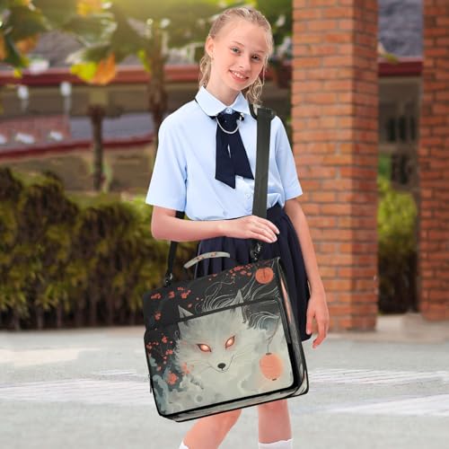 3 Ring Zipper Binder Fox Cherry Blossom Binders Bag with Shoulder Strap 500 Sheets Paper Organizer Trapper Keeper Documents Storage File Folder for School Office - color: A934