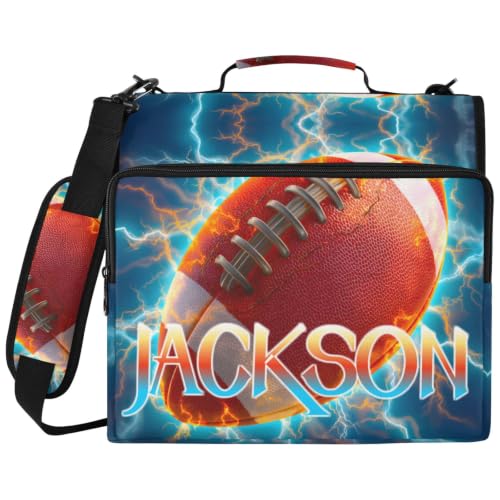 Custom Binder Bag Personalized Lightning Football 3 Ring Zipper Binder Bag with Laptop Pockets and Shoulder Strap Tote Binders Organizer Case for School Office - color: Custom Football
