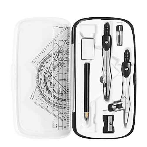 Vobou Math Geometry Sets 10 Pcs, Student Supplies Kit, for School (Black) | Shatterproof Storage Box,Includes Rulers,Protractor,Compass,Eraser,Pencil Sharpener,Lead Refills,Pencil, for Drafting - color: Black