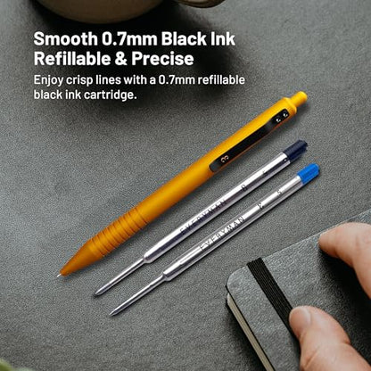 Everyman Amber Super Matte Grafton Pen & Refill Set | Refillable Metal 0.7mm Gel Pen with 3 Smooth Black Ink Refills | Premium EDC Writing Tool for Office, Work, Travel & Gifting - color: Amber, style: Pen with Refills Bundle